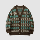 Cárdigan vintage con cuello en V y rombos