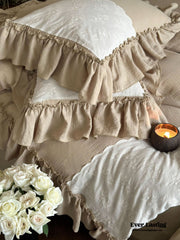 Celeste Soft Lace Embroidered Ruffle Bedding Set - Olive Green