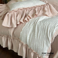 Celeste Soft Lace Embroidered Ruffle Bedding Set - Pink