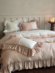 Celeste Soft Lace Embroidered Ruffle Bedding Set - Pink