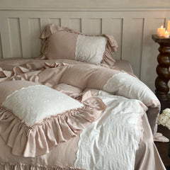 Celeste Soft Lace Embroidered Ruffle Bedding Set - Pink