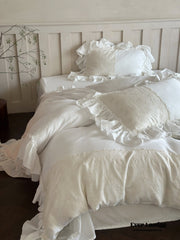 Celeste Soft Lace Embroidered Ruffle Bedding Set - White