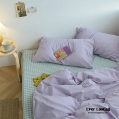 Kariertes Bettwäscheset - Lila