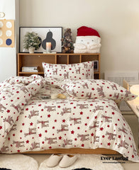 Christmas Star Reindeer Jersey Knit Bedding Set