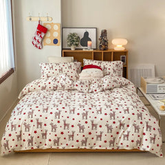 Christmas Star Reindeer Jersey Knit Bedding Set