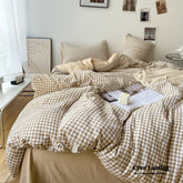Clean Cut Bedroom Bedding Set - Gingham Brown