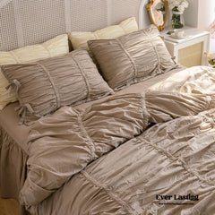 Coquette Ruffle Bedding Set with Ties - Brown