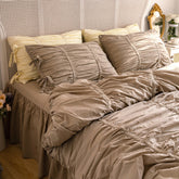 Coquette Ruffle Bedding Set with Ties - Brown