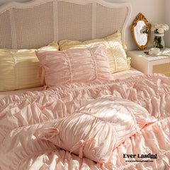 Coquette Ruffle Bedding Set with Ties - Pink