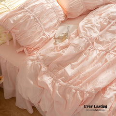 Coquette Ruffle Bedding Set with Ties - Pink