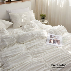 Coquette Ruffle Bedding Set with Ties - White
