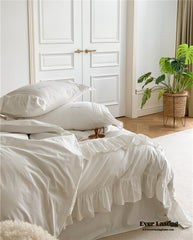 Coquette Ruffle Washed Cotton Bedding Set - White (Final Sale)