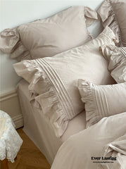 Coquette Ruffle Washed Cotton Bedding Set - Khaki