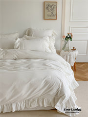Coquette Ruffle Washed Cotton Bedding Set - White (Final Sale)