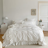 Coquette Ruffle Washed Cotton Bedding Set - White (Final Sale)