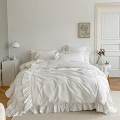 Coquette Ruffle Washed Cotton Bedding Set - White (Final Sale)