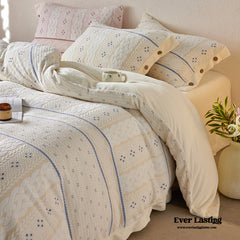 Cottage Braided Button Velvet Bedding Set - Cream