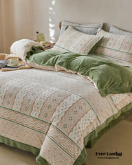 Cottage Braided Button Velvet Bedding Set - Green