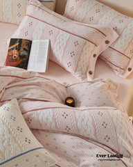 Cottage Braided Button Velvet Bedding Set - Pink