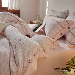 Cottage Braided Button Velvet Bedding Set - Pink