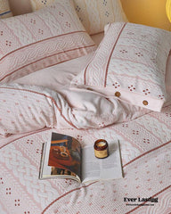 Cottage Braided Button Velvet Bedding Set - Pink
