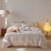 Cottage Braided Button Velvet Bedding Set - Pink