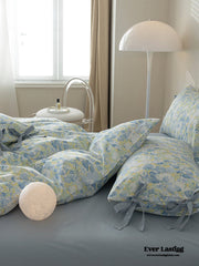 Cottage Ribbon Bow Tie Floral Bedding Set - Floral Blue