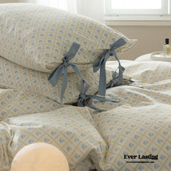 Cottage Ribbon Bow Tie Floral Bedding Set - Rose Blue