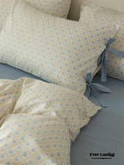 Cottage Ribbon Bow Tie Floral Bedding Set - Rose Blue