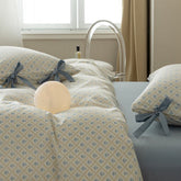Cottage Ribbon Bow Tie Floral Bedding Set - Rose Blue