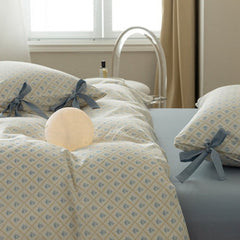 Cottage Ribbon Bow Tie Floral Bedding Set - Rose Blue