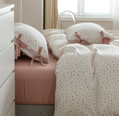 Cottage Ribbon Bow Tie Floral Bedding Set - Rust Pink