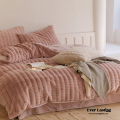 Cozy Earth Tone Milk Velvet Bedding Set - Pink
