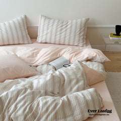 Cozy Pastel Striped Washed Cotton Pillowcases - Pink