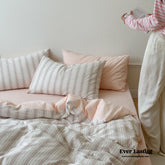Cozy Pastel Striped Washed Cotton Pillowcases - Pink