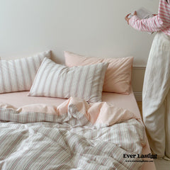 Cozy Pastel Striped Washed Cotton Pillowcases - Pink