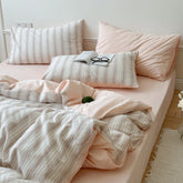 Cozy Pastel Striped Washed Cotton Pillowcases - Pink