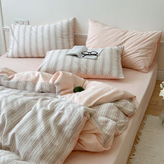 Cozy Pastel Striped Washed Cotton Pillowcases - Pink