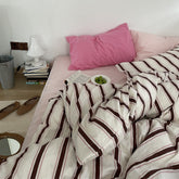 Cozy Washed Cotton Striped Bedding Set - Pink