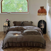 Dark Cottagecore Double Layer Ruffle Bedding Set - Light Brown