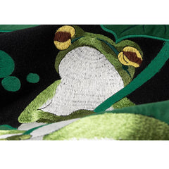Chaqueta bordada con estampado de loto y rana