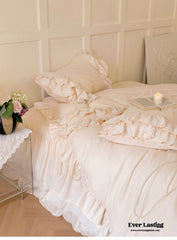 Double Lace Coquette Ruffle Bedding Set - Baby Pink