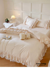 Double Lace Coquette Ruffle Bedding Set - Baby Pink