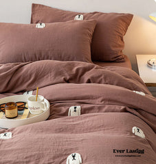 Double Layered Embroidered Bedding Set - Chocolate Dog