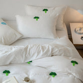 Double Layered Embroidered White Bedding Set - Broccoli