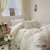 Dreamy Embroidered Ruffle Bedding Set - Roses