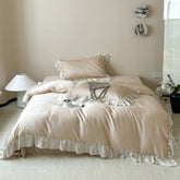 Dreamy Silky Ruffle Tencel Bedding Set - Beige