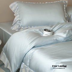 Dreamy Silky Ruffle Tencel Bedding Set - Blue