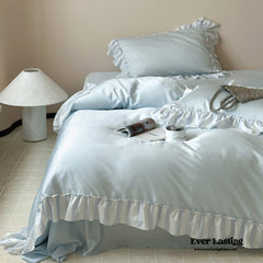 Dreamy Silky Ruffle Tencel Bedding Set - Blue