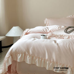 Dreamy Silky Ruffle Tencel Bedding Set - Pink